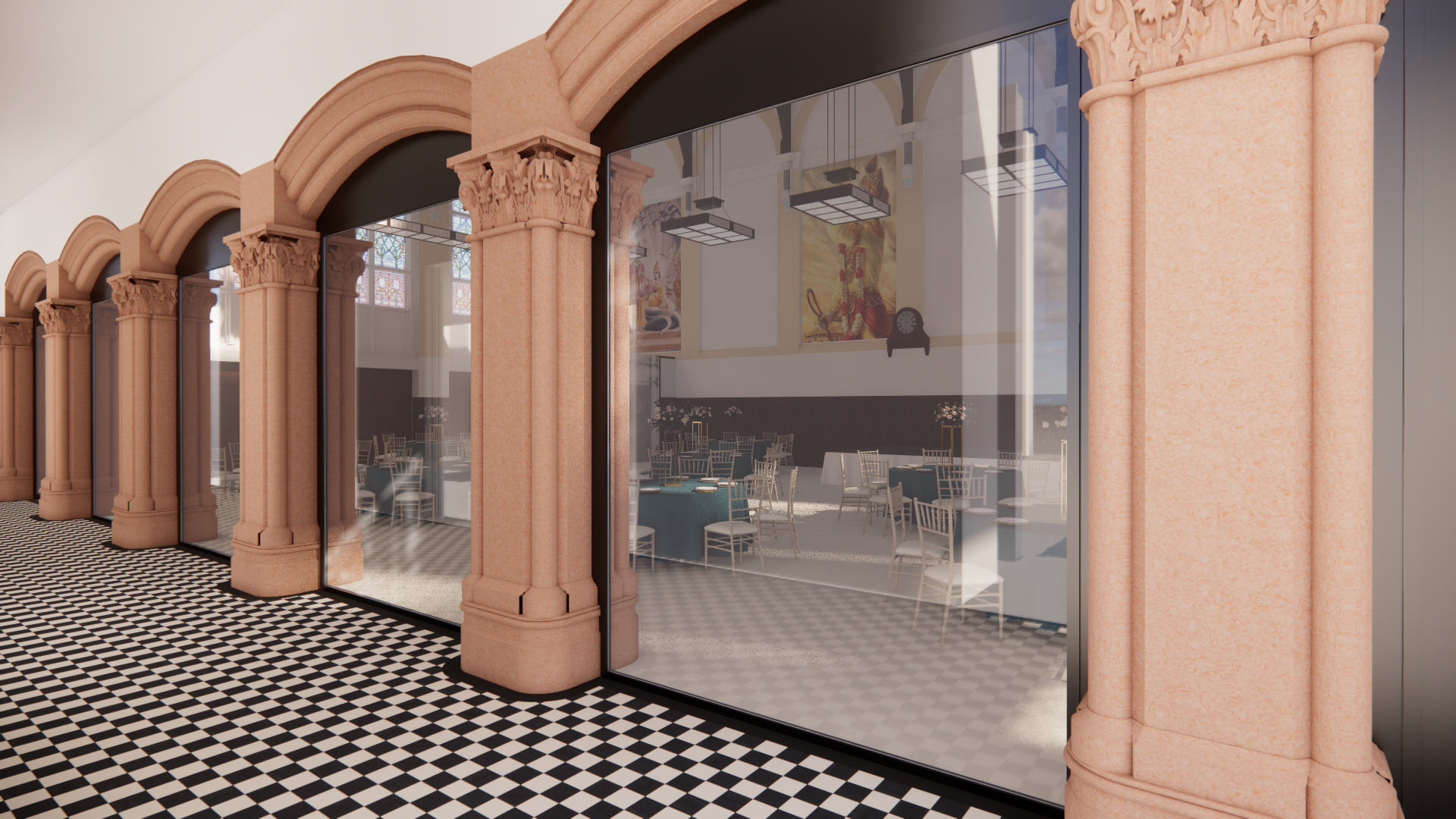 View 4 - view of main hall from colonnade